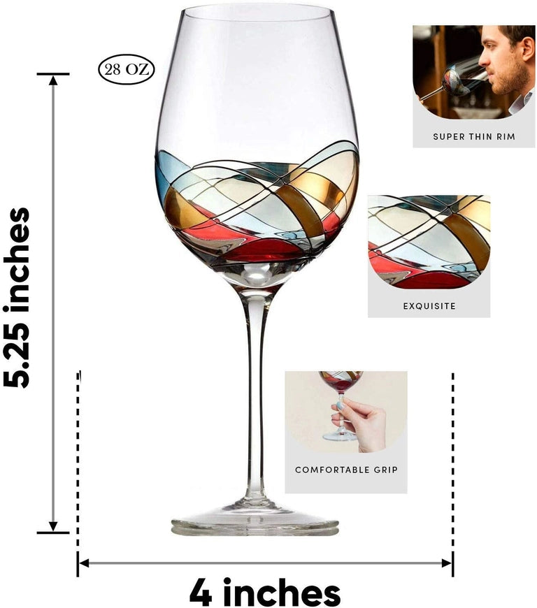 Hand Painted Red Wine Glasses Set of 2