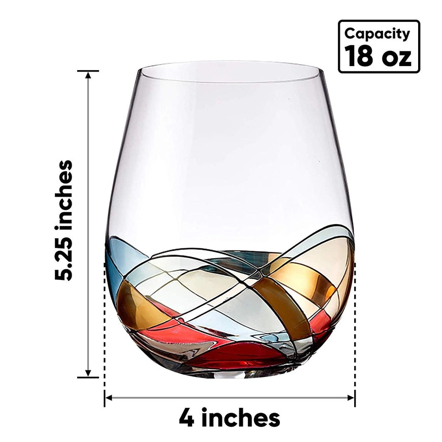 Hand Painted Stemless Wine Glasses Set of Two