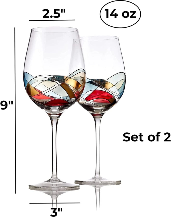 Set of 2 Hand Painted Wine Glasses