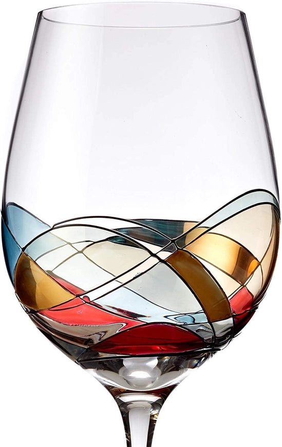Hand Painted Red Wine Glasses Set of 2