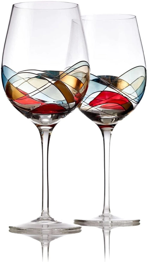 Hand Painted Red Wine Glasses Set of 2