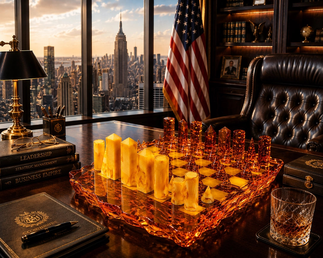 Manhattan Skyline Baltic Amber Chess Set