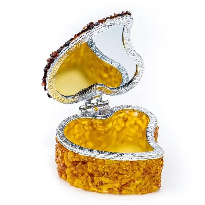 Mirror Heart Baltic Amber Jewelry Box