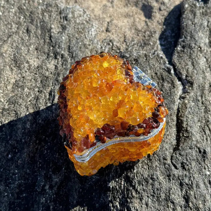 Mirror Heart Baltic Amber Jewelry Box