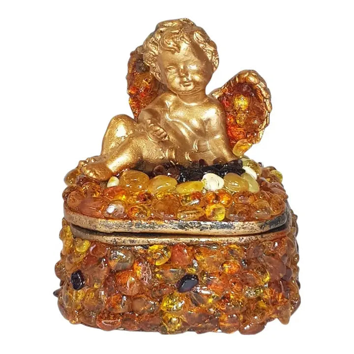 Square Angel Baltic Amber Jewelry Box