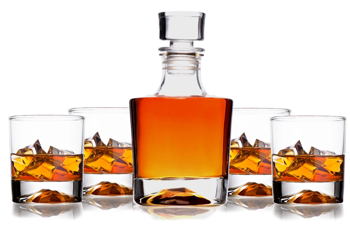 Whiskey Decanter & 4 Whiskey Glasses Set