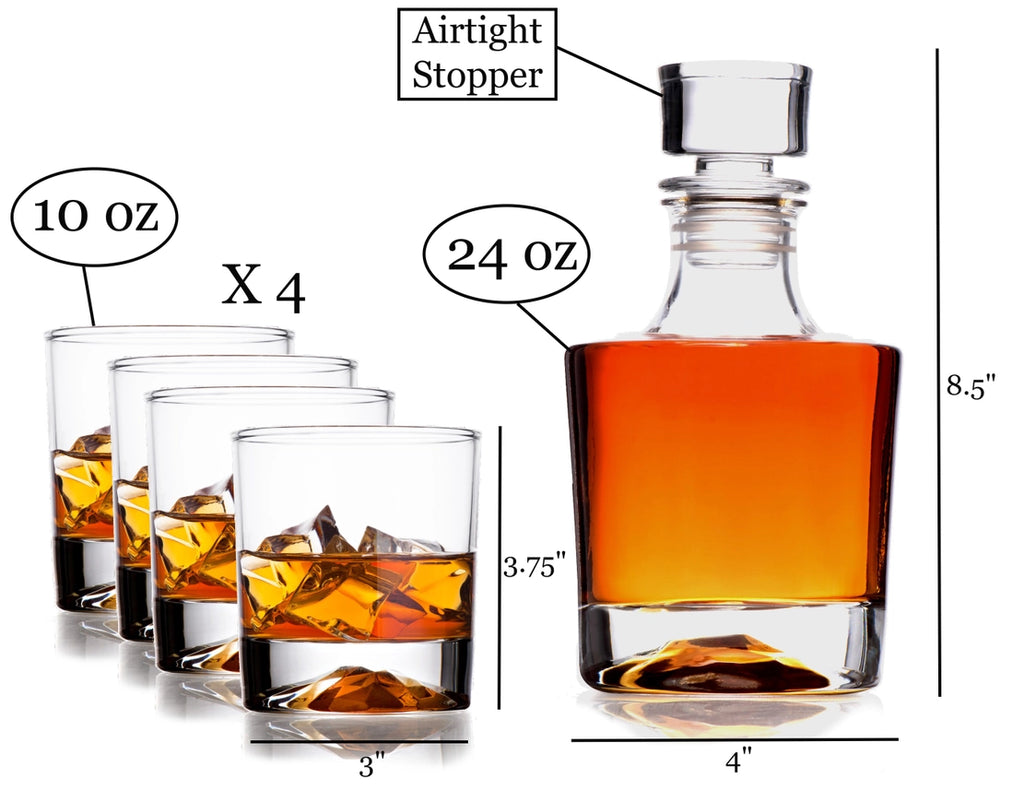 Whiskey Decanter & 4 Whiskey Glasses Set