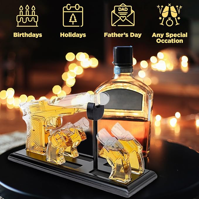 Whiskey Gun Decanter & Shot Glasses Gift Set