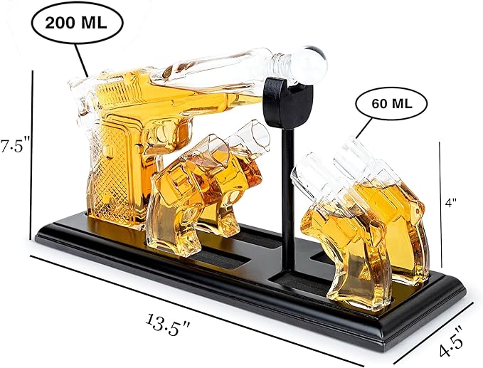 Whiskey Gun Decanter & Shot Glasses Gift Set